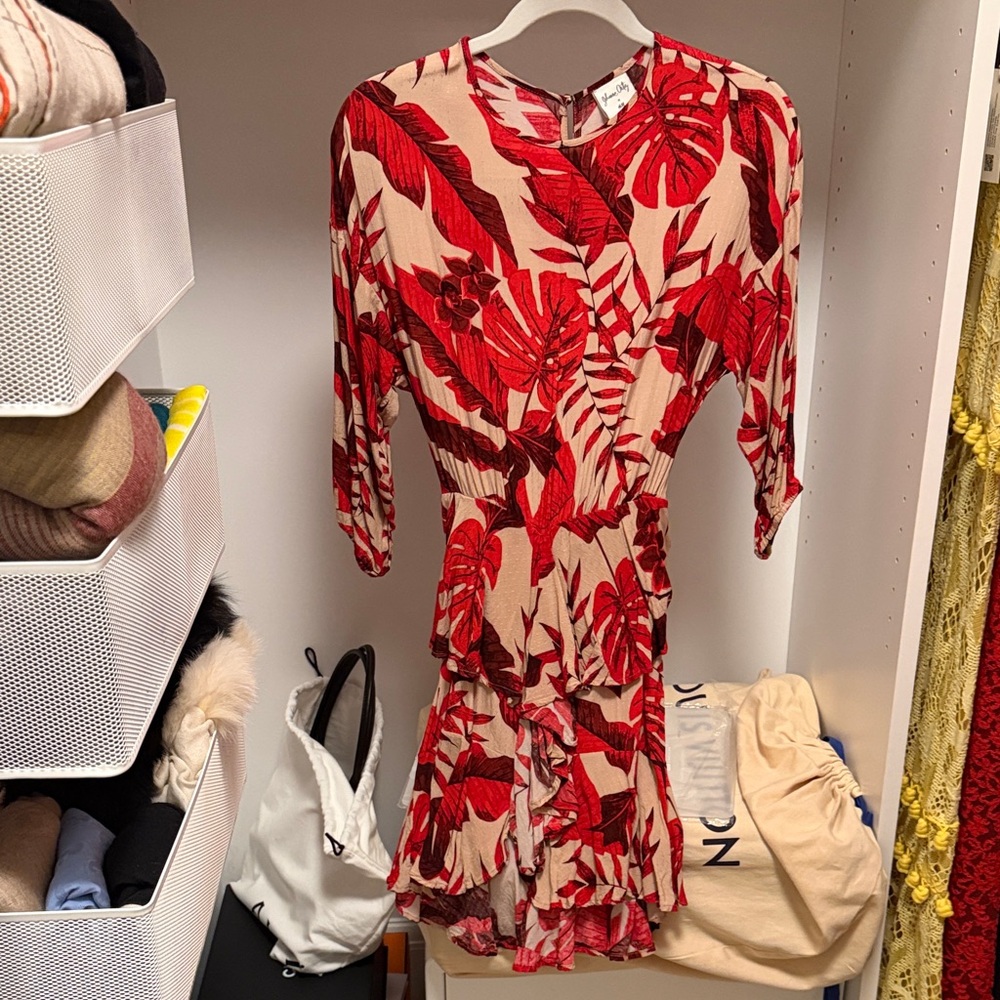 Johanna Ortiz Red and Cream Mini Dress